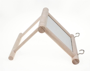 लकड़ी के तोते खड़े दर्पण के साथ लकड़ी का तोता स्टैंड पर्च के लिए पक्षी पिंजरे के सामान - Product Image 3