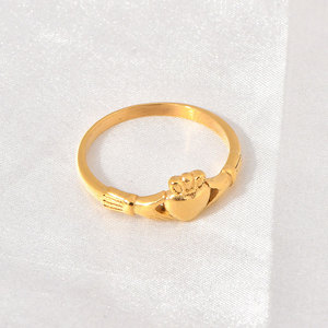 Non Tarnish Fine 14k 18k Gold Plated 316L Stainless Steel Fashion Irish Claddagh Wedding <b>Ring</b> Band for Women <b>Men</b> - Product Image 5