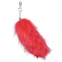 Porte-clés en peluche queue de renard de 28 cm, breloque de sac, mignon, en fausse fourrure, style queue de raton laveur, avec pompons, pour décoration de sac