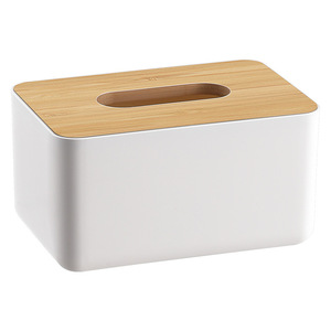 Caja de pañuelos de bambú para escritorio con soporte para control remoto, para sala de estar y baño - Product Image 2