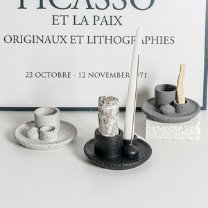 Nouveau Porte-Bougie Cylindrique en Pierre de Ciment, Trois Usages : Contenant en Bois Sacré Péruvien, Base de Décoration Intérieure, Plateau à Parfum - Product Image 3