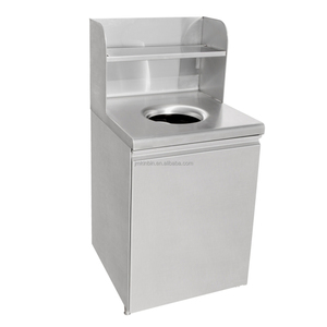 Stainless Steel Waste Bin Cabinet With Backsplash & Storage <b>Shelf</b>, Commercial <b>Kitchen</b> Waste Disposal <b>Unit</b> <b>for</b> Restaurant Hotel - Product Image 1