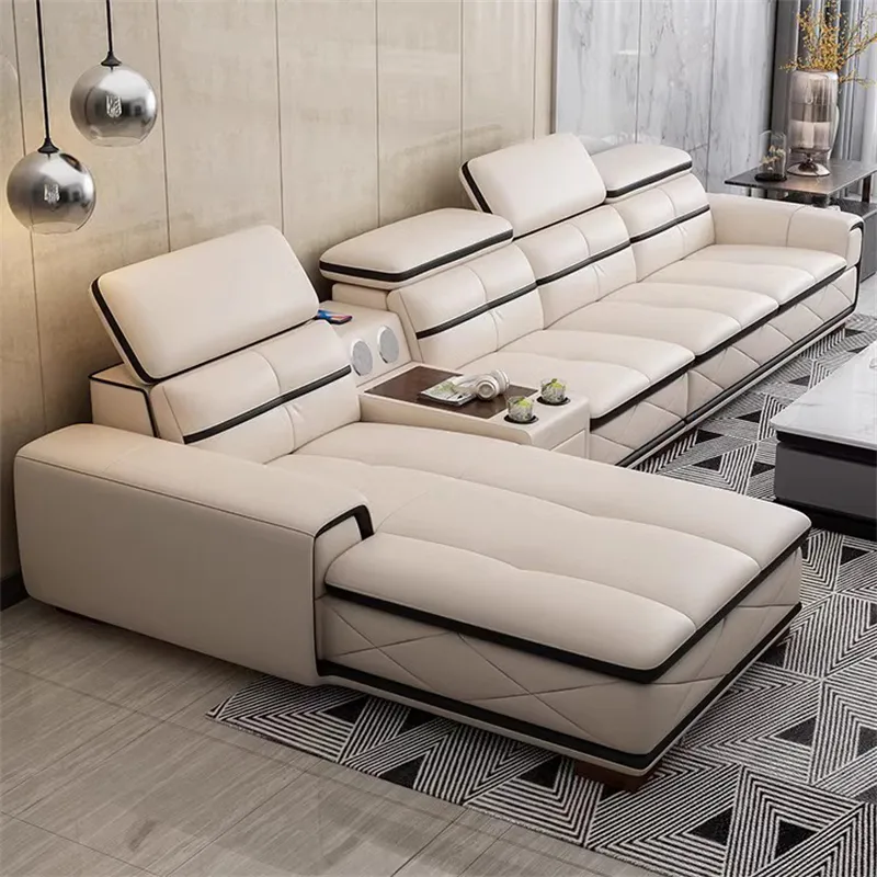Leather living room sofas fabric smart wifi speaker USB sofa set u L shaped sectional sofas sectionals & loveseats