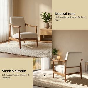 Fauteuil d'appoint moderne de luxe pour salon, avec dossier haut et tissu en mélange de lin, idéal pour chambre, appartement, hôtel - Product Image 3