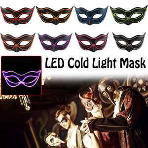 Vente flash : 10 couleurs de masques de fête en PVC, masques lumineux <span class=keywords><strong>à</strong></span> LED, masques de fantôme d'Halloween, demi-masque en fil lumineux pour décoration de mascarade - Product Image 5