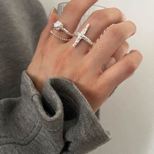 S925 Sterling <b>Silver</b> Cross <b>Ring</b> Meteorite Texture Opening Style Unisex Everyday Wear Jewelry - Product Image 4