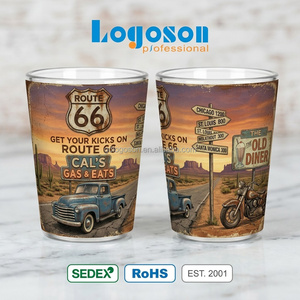 Verre à shot personnalisé <span class=keywords><strong>en</strong></span> gros, thème Route 66 Vintage Americana, souvenir de <span class=keywords><strong>voyage</strong></span> sur la route, avec motif de <span class=keywords><strong>voiture</strong></span> classique de style Diner rétro - Product Image 1