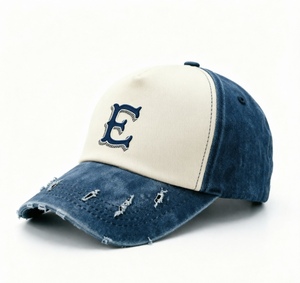 หมวกแก๊ปเดนิมวินเทจสไตล์ทรัคเกอร์ แต่งตาข่ายปักตัวอักษร E  แบบยูนิเซ็กซ์ ผ้าฝ้ายฟอก สำหรับกิจกรรมกลางแจ้ง - Product Image 3