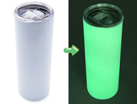 Bouteille d'eau en acier inoxydable blanche de 20 oz, droite et étroite, vierge pour sublimation, lumineuse dans le noir, avec paille