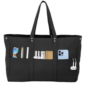 Sacs fourre-tout unisexes de luxe en coton à grande capacité avec deux poignées, fermeture ouverte, chaînes, broderie de lettres, logo personnalisé imprimé, à porter à l'épaule - Product Image 1