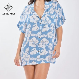 Chemise à boutons en rayonne à impression intégrale personnalisée, chemise à boutons pour femmes, chemises hawaïennes - Product Image 1