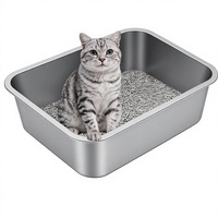 Bac à litière pour chat en acier inoxydable à bords hauts et ouvert, antiadhésif, facile à nettoyer, anti-rayures, sans odeur, pour chats d'intérieur, chatons, chats âgés