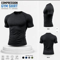 Özel Logo Baskılı Fitness Spor Atletik Antrenman Tişörtü Hızlı Kuruyan Kısa Kollu Üstler Erkek Kompresyon Tişörtü