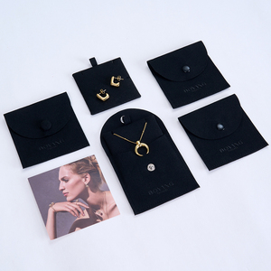 Boyang Wholesale Luxury Microfiber Flip <b>Snap</b> Black Jewelry Pouch Bag Custom - Product Image 1