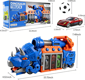Camión de <span class=keywords><strong>juguete</strong></span> de dinosaurio con cañón de lanzamiento, juego de transporte transformable 2 en 1 con mini coches para niños y niñas de 3 años en adelante - Product Image 6