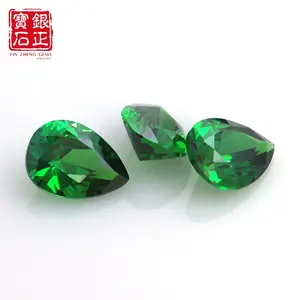 Batu permata longgar sintetis kubik CZ hijau zirkon kubik potongan pir bentuk batu hijau warna grosir
