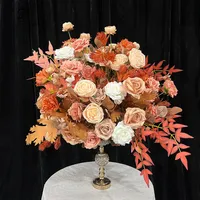 Lujoso Arreglo Floral Personalizable de Rosas de Seda Marrones y Blancas para Decoración de Arco de Boda, Banquete, Sofá, Mesa y Bola de Flores