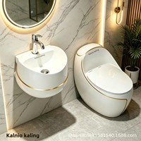 WC monobloc en céramique coloré en forme d'œuf, à siphon, avec abattant à fermeture douce, de luxe léger, à poser au sol, à chasse d'eau à double bouton-poussoir