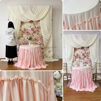 Nappe ronde en satin rose poudré à volants superposés, faite à la main par ANNIELU, longueur au sol, pour mariages, événements, banquets et décorations de fête