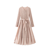 Miyake Sense Design Damen Elegantes Chiffon kleid Frühling Casual Style Langarm Mittellanger Falten rock New Solid Natural