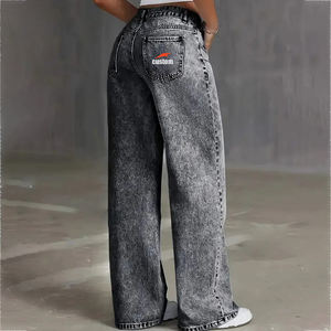 <span class=keywords><strong>Jean</strong></span> large gris en denim respirant et très extensible pour <span class=keywords><strong>femme</strong></span>, <span class=keywords><strong>taille</strong></span> <span class=keywords><strong>haute</strong></span>, grande <span class=keywords><strong>taille</strong></span>, motif uni, décontracté, lavable - Product Image 6
