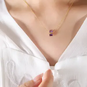 Kişiselleştirilmiş renkli elmas kristal kolye kolye geometrik Trendy tasarım titanyum çelik 18k altın kaplama kadınlar takı