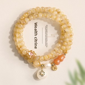 Bracelet multi-brins en citrine et perles dorées, style féminin, nouvelle collection 2026, design de niche de luxe léger, porte-bonheur, prospérité et richesse - Product Image 3