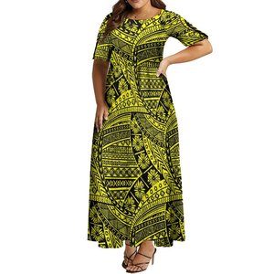 Abito in Stile Isole del Pacifico Personalizzato, Prezzo all'Ingrosso, Vestito Lungo Elegante da Donna con Collo Rotondo e <span class=keywords><strong>Mezza</strong></span> <span class=keywords><strong>Manica</strong></span> per Feste - Product Image 2