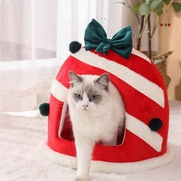 Lit pour chat et chien, fermé, en peluche chaude, pour l'automne, l'hiver et Noël, pour petits chiens et chiens Teddy, article cadeau de Noël pour animaux de compagnie