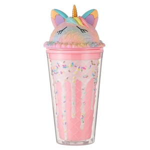 Tasse à crème glacée de style créatif Fashion Girl Heart Tasse à boire en plastique Tasses à double paroi avec couvercle et paille - Product Image 4