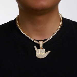 RQ Hip Hop joyería Iced Out 5MM tenis cadena Punk aleación y Bling Rhinestone Gesticulate colgante collar - Product Image 3