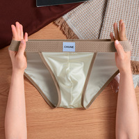 Slip taille basse en satin de soie et de glace pour hommes, sous-vêtements mi-hauts en nylon pour la génération des garçons avec caractéristiques de soin des cheveux