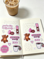 Pegatinas Personalizadas de Osito Rosa UV - Calcomanías Mate Irregulares para Decorar Diarios, Fundas de Teléfono y Botellas de Agua