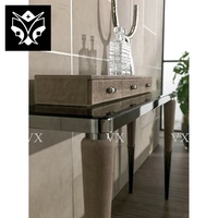 Table console moderne italienne et dorée avec dessus en marbre Console de couloir à miroir avec tiroir de luxe