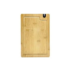 Natural Rectangular Large Bamboo And Wood Cutting Board With Tongue Built In Knife Sharpener And Juice Groove