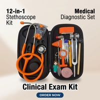 Kit d'examen médical 12 pièces avec stéthoscope à double tête, thermomètre numérique, marteau réflexe, lampe de poche, mètre ruban et étui zippé