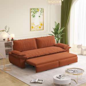Sofá Cama Extraíble Queen de 73.2 Pulgadas, Sofá Cama Convertible 3 en 1, Sofá Cama Multifuncional de Pana, Naranja - Product Image 2