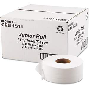 Papier toilette géant GEN 1511 JRT, 1 pli, blanc, résistant et doux, rouleau de 9 pouces de diamètre, 12 rouleaux/carton, pour usage en salle de bain - Product Image 2