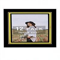 S&L 12 Pack Bingkai Foto Persegi Panjang Hitam Berbahan Matboard Bebas Asam Inti Ivory Potongan Bevel dengan Penyangga Easel 4x6 untuk Meja dan Dinding DIY