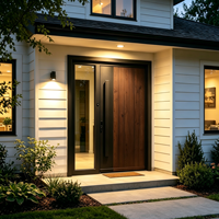 Porte d'entrée extérieure moderne de luxe pour villa résidentielle, grande, à double vitrage, avec cadre en aluminium et en bois