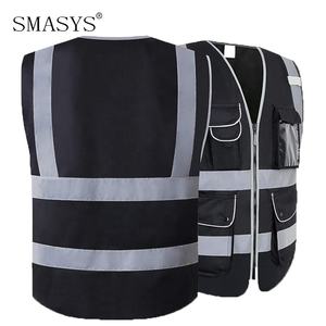 SMASYS حار بيع صديقة للبيئة عاكسة سلامة سترة سوداء مع جيوب - Product Image 2