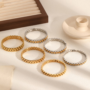 Men's Titanium Steel <b>Bracelet</b> Gold Silver Two Tone Geometric Link <b>Bangle</b> Fashion Jewelry TB5109 - Product Image 1