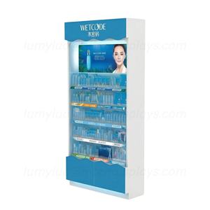 Vitrine en bois illuminée sur pied avec éclairage LED, présentoir pour cosmétiques et soins de la peau avec étagères pour magasin de vente au détail de produits de beauté - Product Image 6