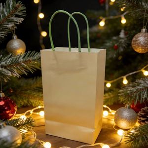 Caja de Regalo de Papel Beige de Lujo con Asas de Cuerda Trenzada de Papel Verde, Empaque Elegante para Gafas/Relojes Diseñado para Marcas Premium - Product Image 4
