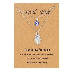 Zircone Hamsa ciondolo a mano gioielli in lega occhio ciondolo occhi d'angelo Multi-strato incastonato con diamanti collana occhio del diavolo da donna - Product Image 5