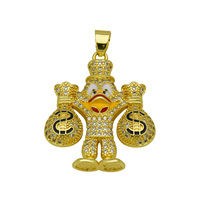 HD0819 Pendentifs plaqués or 18 carats style Hip Hop, thème Argent et Prospérité, avec incrustation de zircone cubique, motifs Chien, Tête de Cheval, Billet de banque, Composants de bijoux