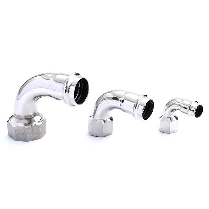 ISO9001 Stainless Steel V Profile 90 Degree Elbow with Female Thread Pipe Fittings
