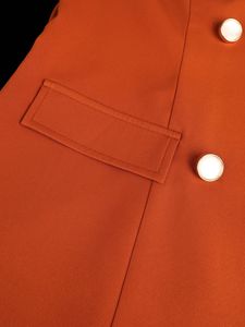 Vestido plisado con cuello tipo blazer y doble botonadura color caramelo para mujer europea y americana de talla grande, con cinturón y mangas a media, e - Product Image 5