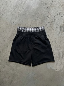 Shorts en coton gris pour homme, taille haute élastique avec poches, ceinture à carreaux, décontracté, tricoté, respirant, longueur courte - Product Image 2