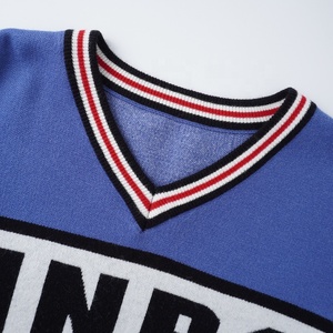 Mỹ Phong Cách Thể Thao V Cổ Màu Khối Thư Dệt Kim Áo Len Chất Lượng Cao Pha Trộn Thời Trang Dệt Kim Thời Trang Đường Phố Nhà Sản Xuất - Product Image 3